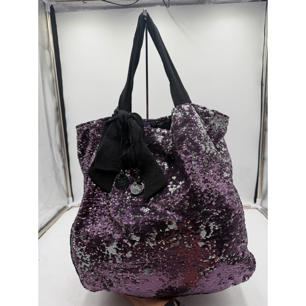 Juicy Couture Sequin Tote Bag Purple Silver Dead Stock Y2K Bow Charms NEW